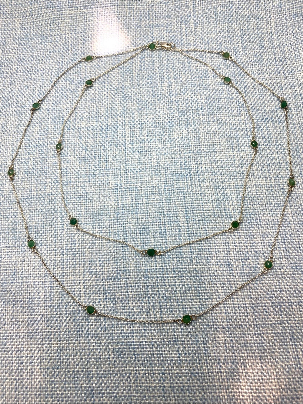 Sterling and Emerald long Station Necklace